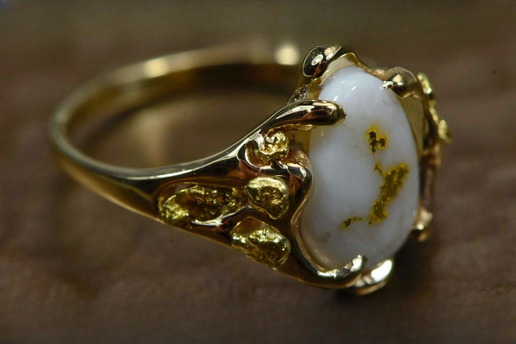 Gold Quartz Ring "Orocal" RL964Q Genuine Hand Crafted Jewelry - 14K Gold Casting