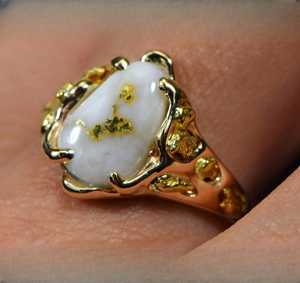 Gold Quartz Ring "Orocal" RL964Q Genuine Hand Crafted Jewelry - 14K Gold Casting