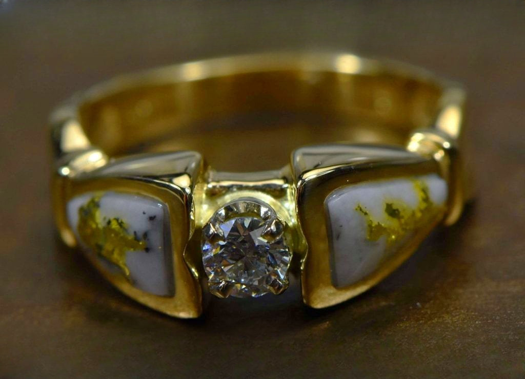 Gold Quartz Ring "Orocal" RL988DQE Genuine Hand Crafted Jewelry - 14K Gold Casting