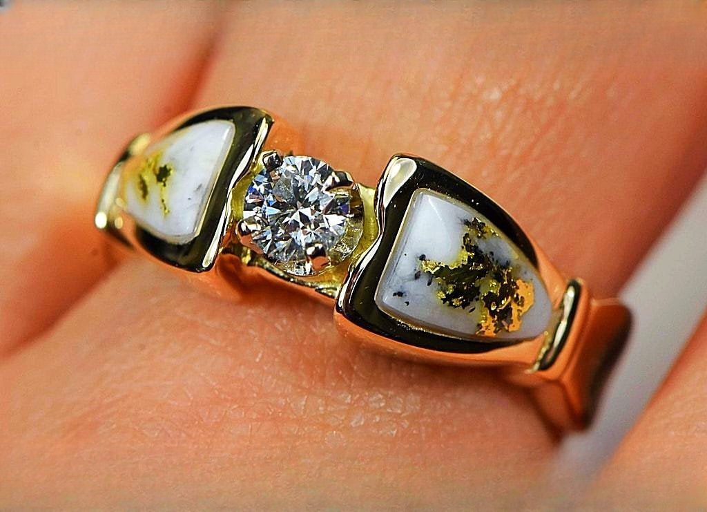Gold Quartz Ring "Orocal" RL988DQE Genuine Hand Crafted Jewelry - 14K Gold Casting