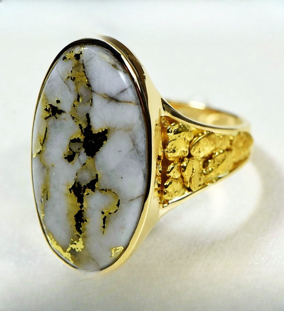 Gold Quartz Ring "Orocal" RLEA2Q Genuine Hand Crafted Jewelry - 14K Gold Casting