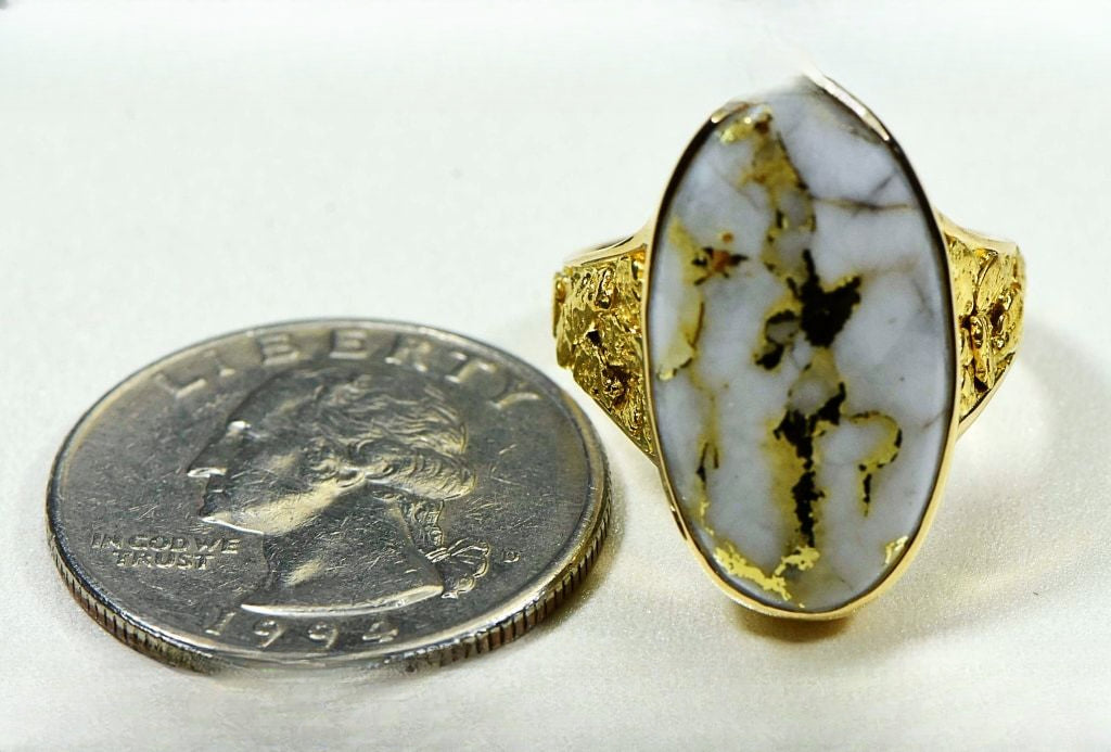 Gold Quartz Ring "Orocal" RLEA2Q Genuine Hand Crafted Jewelry - 14K Gold Casting
