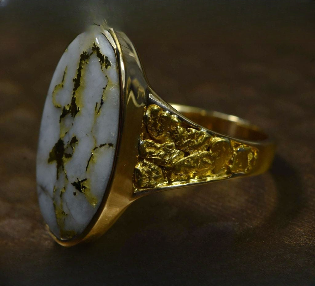 Gold Quartz Ring "Orocal" RLEA2Q Genuine Hand Crafted Jewelry - 14K Gold Casting