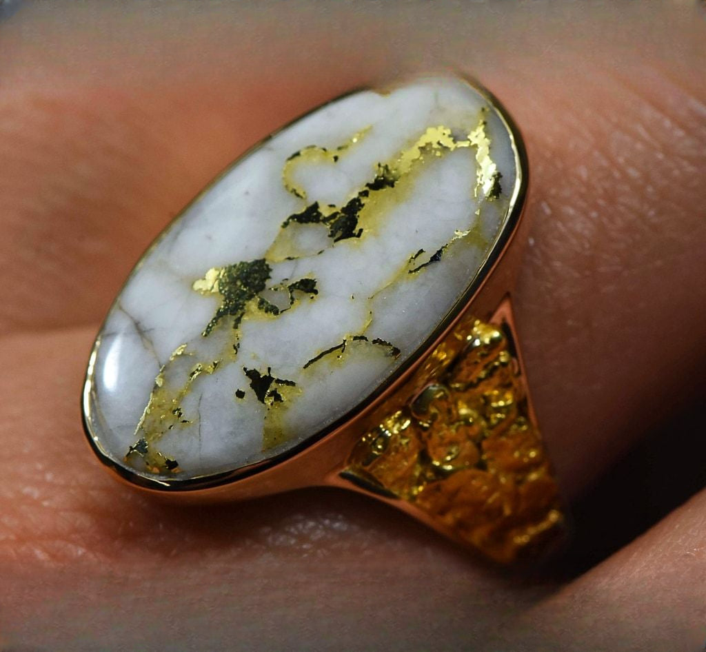 Gold Quartz Ring "Orocal" RLEA2Q Genuine Hand Crafted Jewelry - 14K Gold Casting