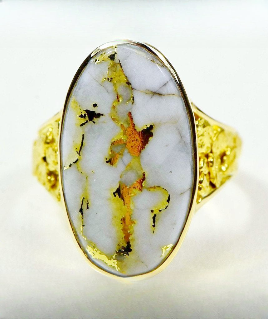 Gold Quartz Ring "Orocal" RLEA2Q Genuine Hand Crafted Jewelry - 14K Gold Casting