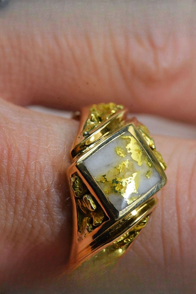 Gold Quartz Ring "Orocal" RM1083NQ Genuine Hand Crafted Jewelry - 14K Gold Casting