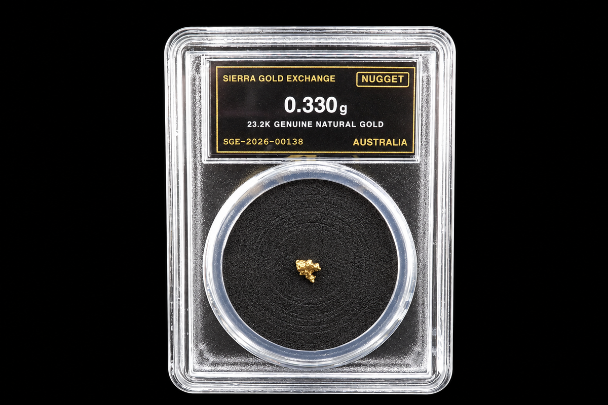 Australian natural gold nugget in slab SGE-2026-00138, 0.330g, 23.2K