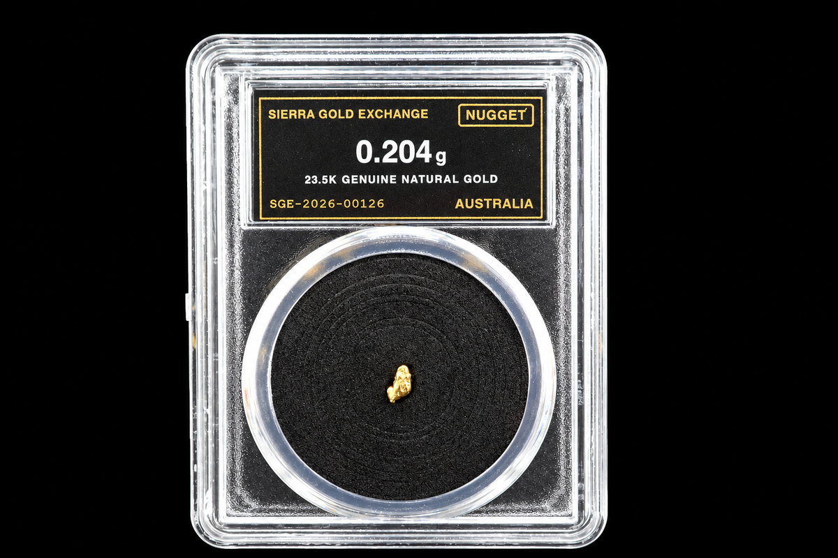 Australian natural gold nugget in slab SGE-2026-00126, 0.204g, 23.5K