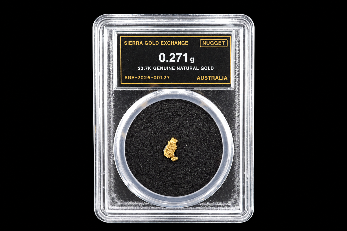 Australian natural gold nugget in slab SGE-2026-00127, 0.271g, 23.7K