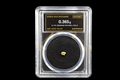 0.365g Australian natural gold nugget labeled 21.7K in sealed slab SGE-2026-00135 on black background