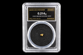 0.214g Australian natural gold nugget labeled 23.8K in sealed slab SGE-2026-00136 on a black background