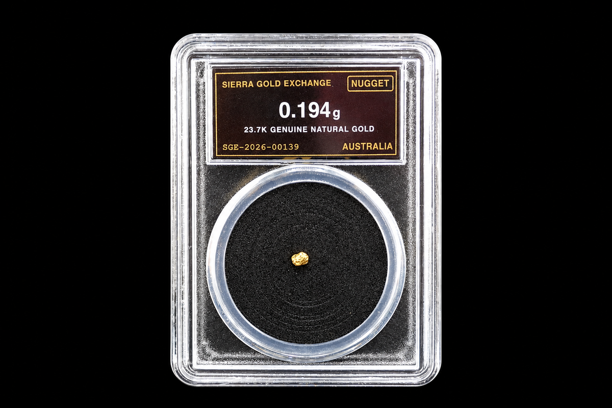 Australian natural gold nugget in slab SGE-2026-00139, 0.194g, 23.7K