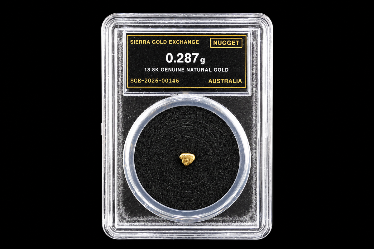 Australian natural gold nugget in slab SGE-2026-00146, 0.287g, 18.8K