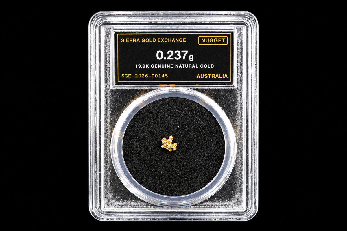 Australian natural gold nugget in slab SGE-2026-00145, 0.237g, 19.9K