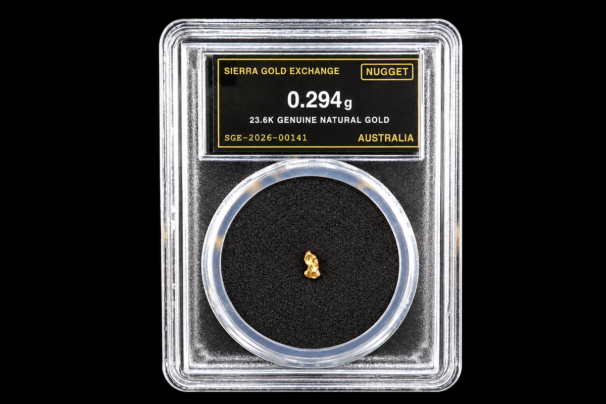 Australian natural gold nugget in slab SGE-2026-00141, 0.294g, 23.6K
