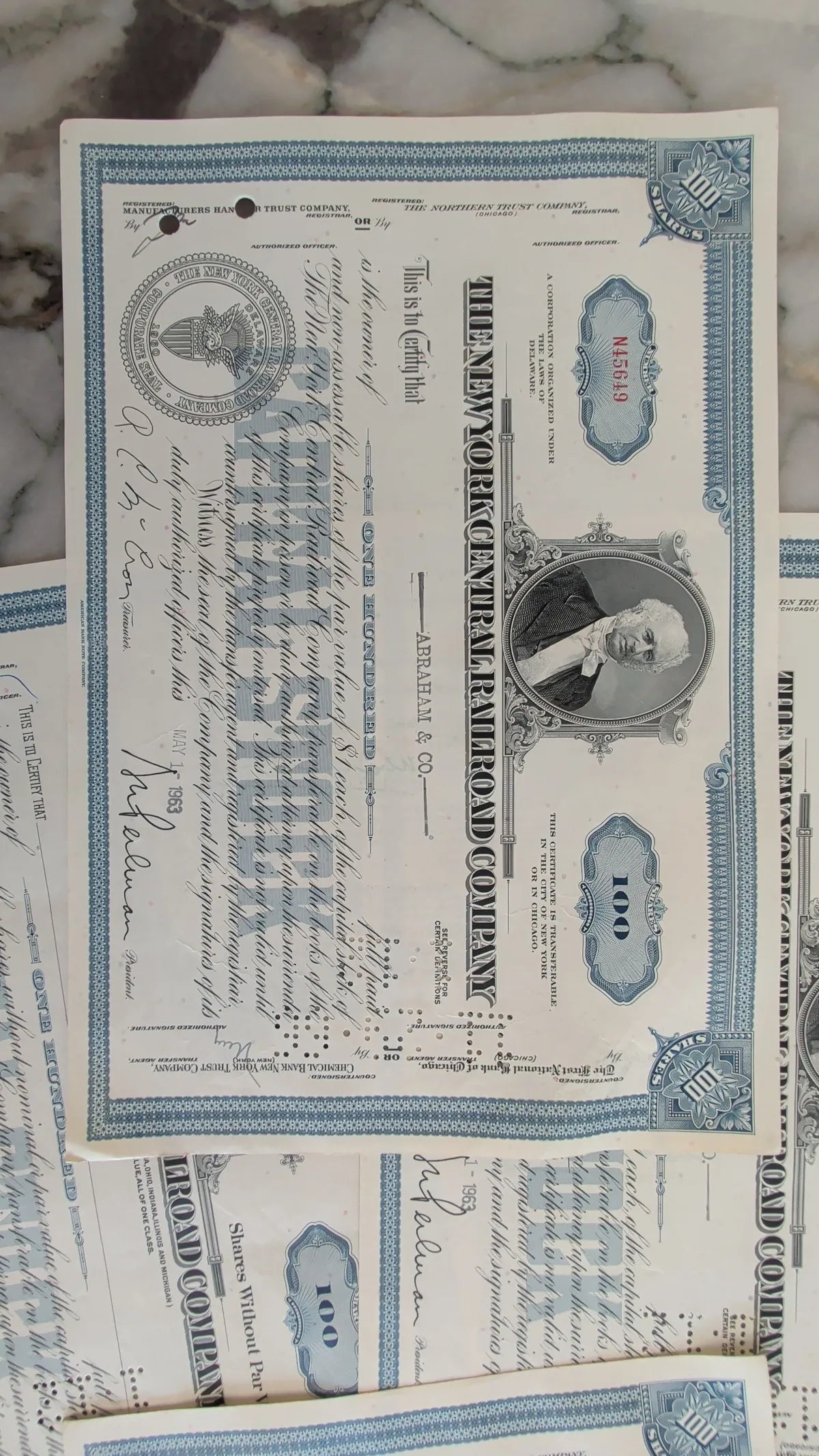The New York Central Railroad Company Stock Certificate