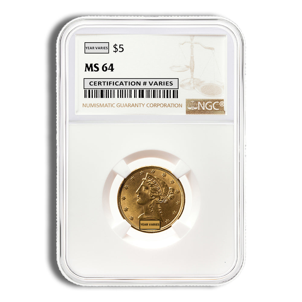 $5 Gold Liberty Half Eagle - NGC MS64