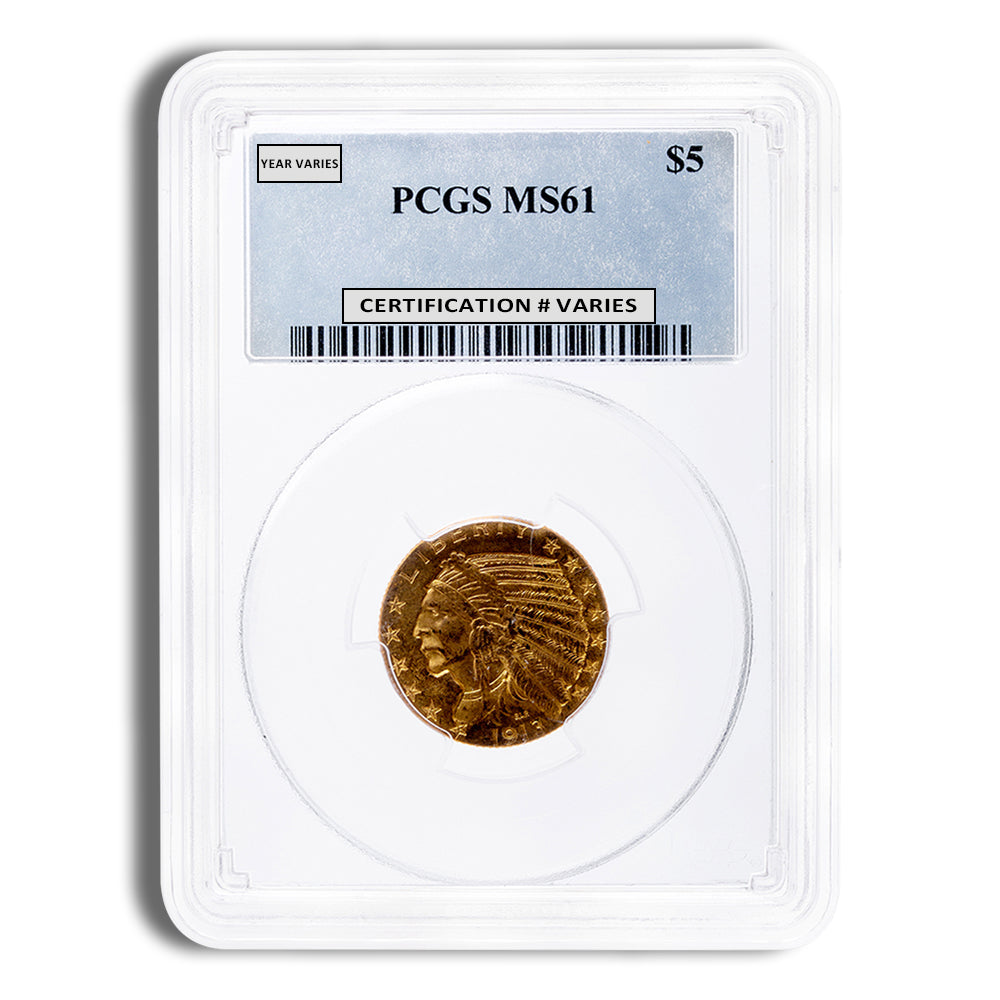 $5 Gold Indian Half Eagle - PCGS MS61