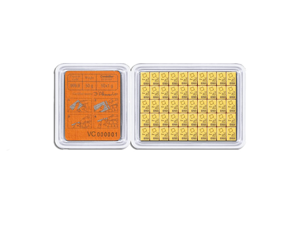 50 x 1 gram .9999 Valcambi CombiBar™ Gold (In Assay)