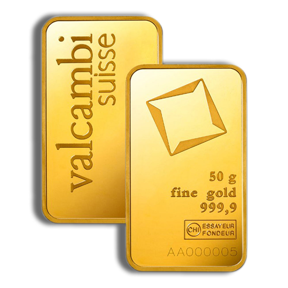 50 gram Gold Bar - Valcambi (Carded)
