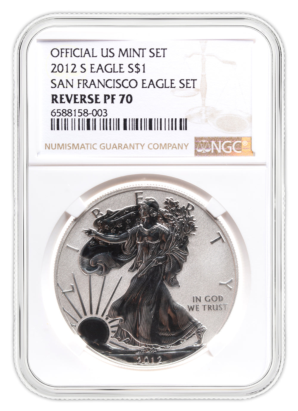 2012-S Reverse Proof Silver Eagle NGC PF70 Anni Set Designation