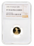 1991-P 1/10 oz Proof Gold Eagle $5 NGC PF70