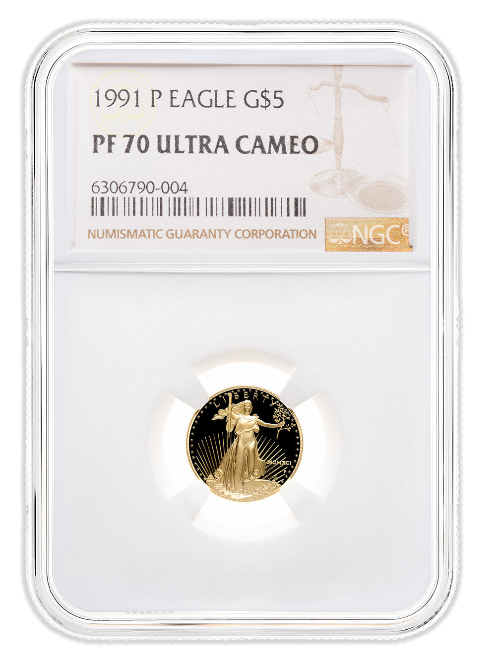 1991-P 1/10 oz Proof Gold Eagle $5 NGC PF70