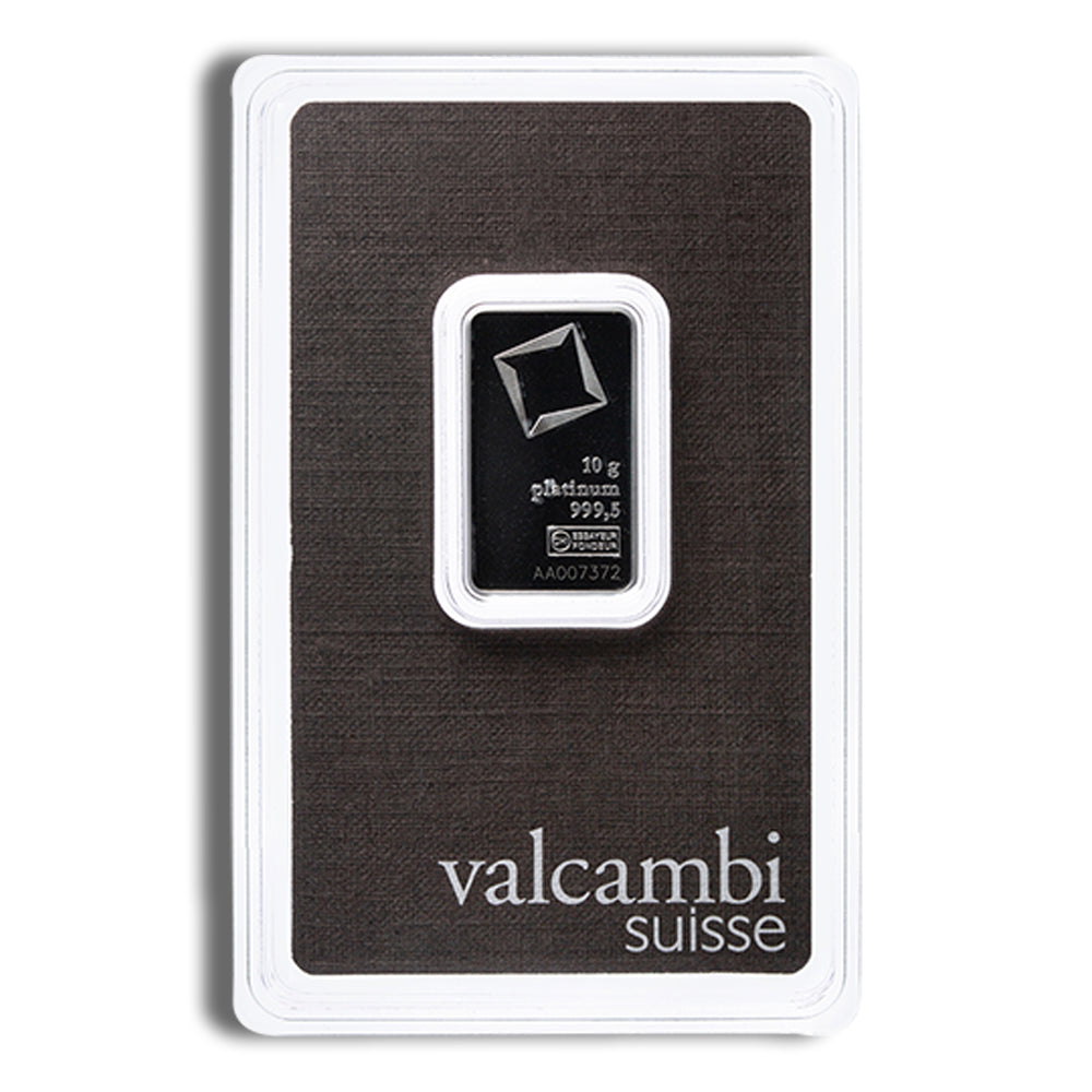 10 gram Platinum Bar - Valcambi (Carded)
