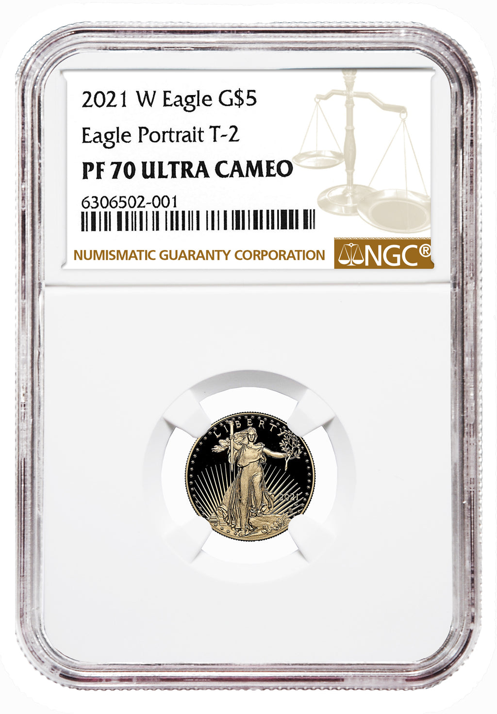 2021-W 1/10 oz Proof Gold Eagle $5 NGC PF70 - Type 2