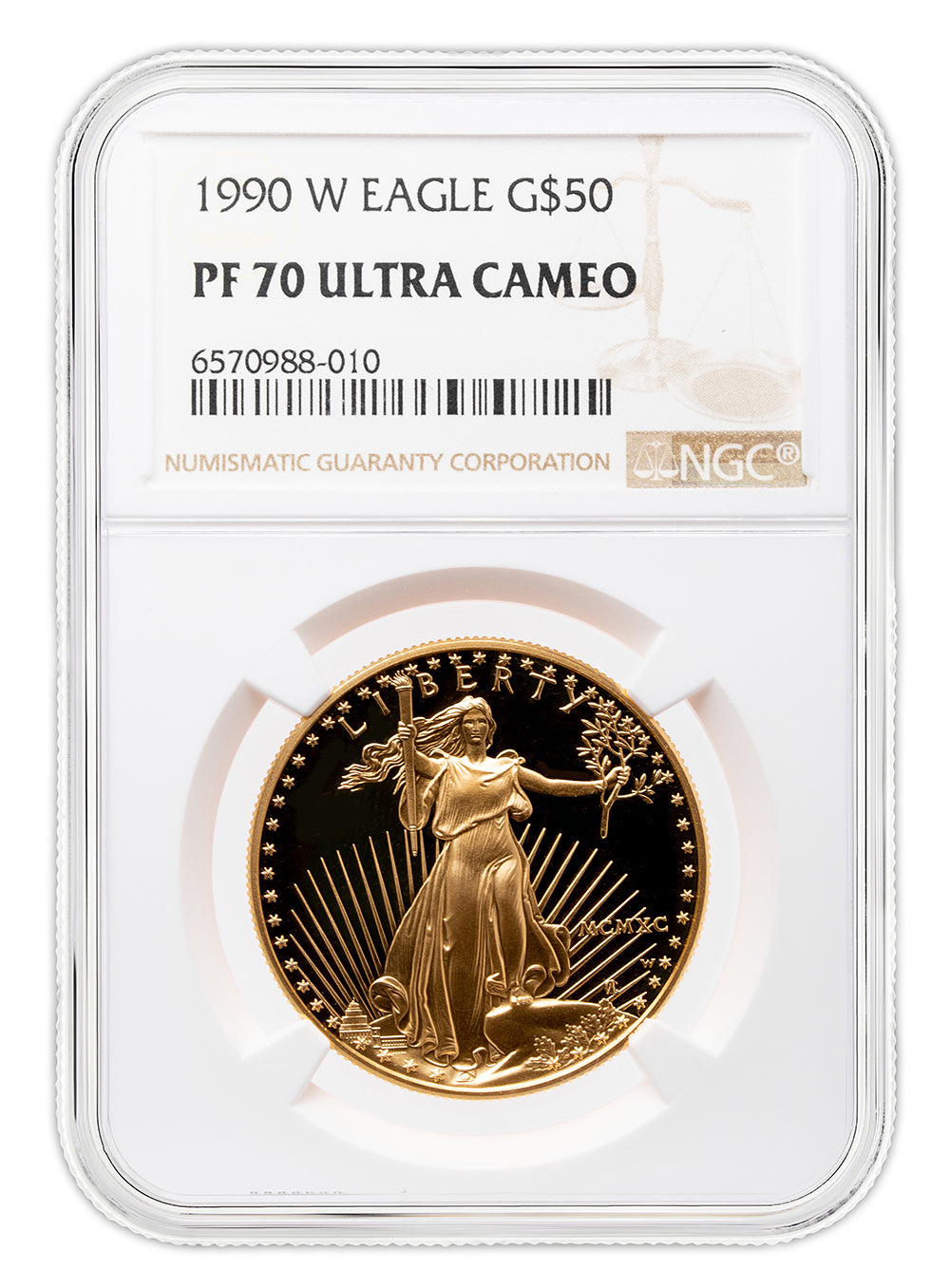 1990-W 1 oz Proof Gold Eagle $50 NGC PF70