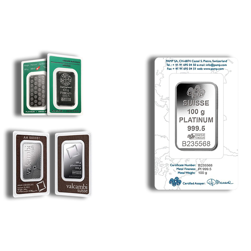 100 gram Platinum Bar - Brand Varies (Carded)