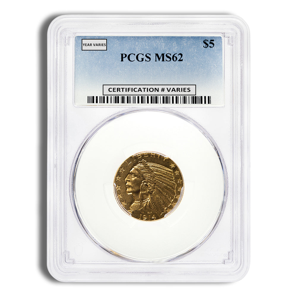 $5 Gold Indian Half Eagle - PCGS MS62