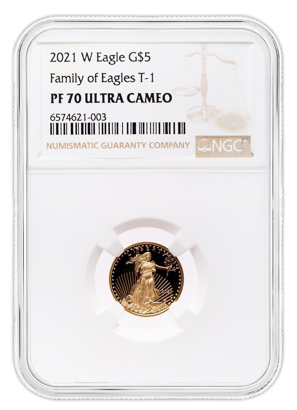 2021-W 1/10 oz Proof Gold Eagle $5 NGC PF70 - Type 1
