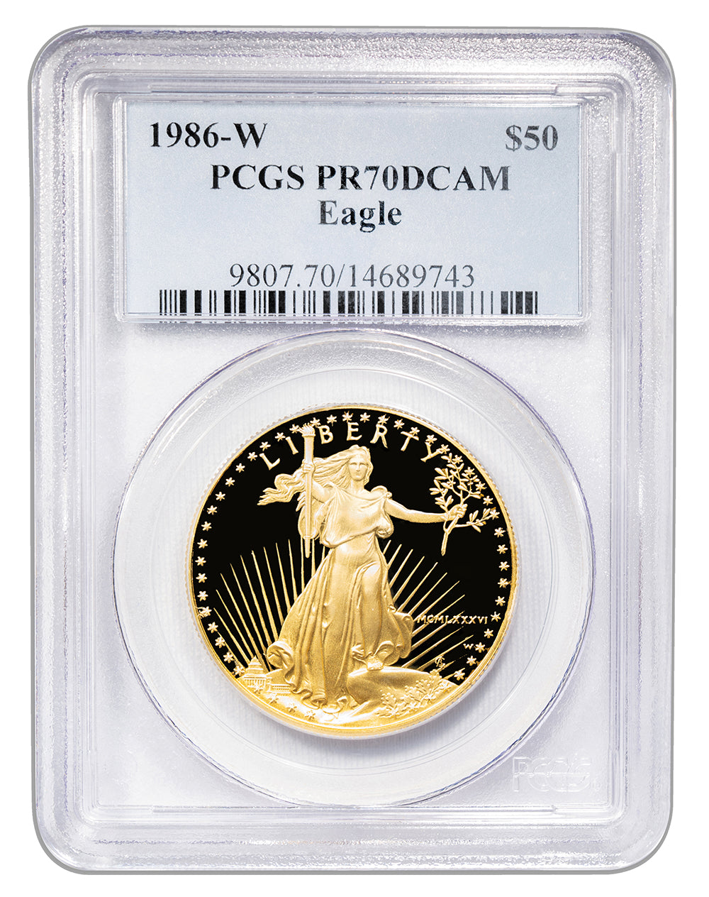 1986-W 1 oz Proof Gold Eagle $50 PCGS PR70