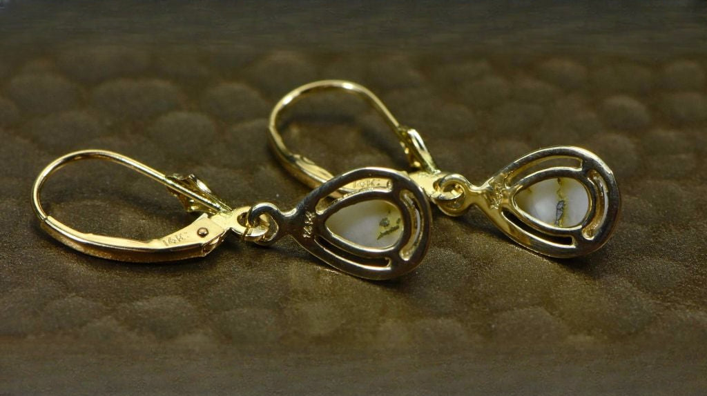 Quartz Earrings "Orocal" EN442Q/LB Genuine Hand Crafted Jewelry - 14K Gold Yellow Gold Casting