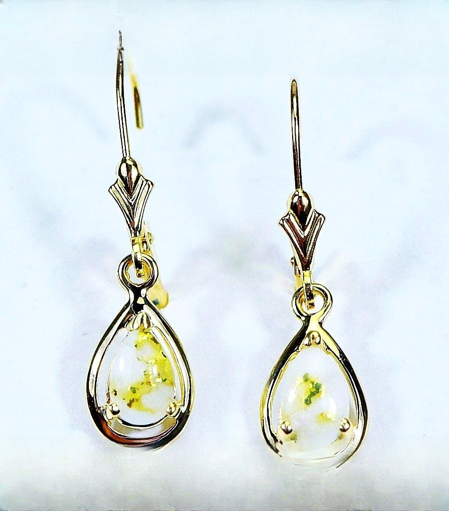 Quartz Earrings "Orocal" EN442Q/LB Genuine Hand Crafted Jewelry - 14K Gold Yellow Gold Casting
